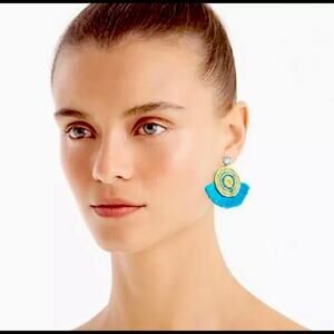 J. Crew Rope Fan Festival Casual Earrings Prussian Blue Gold-tone $65 NWT